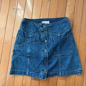 Free People Jean Button-Front Mini Skirt